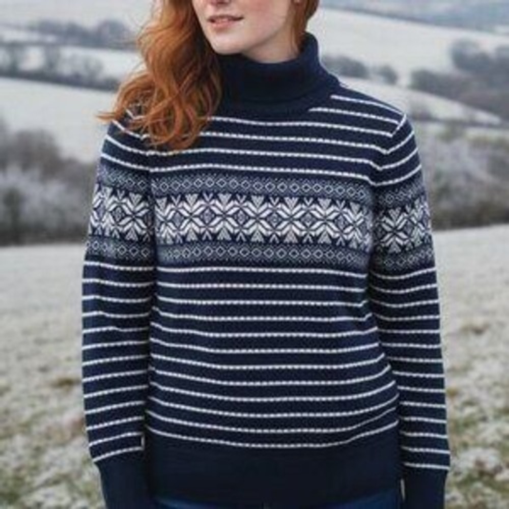 L.L.Bean Cotton Cashmere‎ Nordic Fair Isle Turtleneck Sweater Blue size small